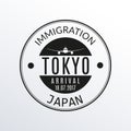 Tokyo passport stamp. Japan airport visa stamp or immigration sign. Custom control cachet. Vector illustration.